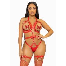 Studded O-Ring Harness Teddy Red