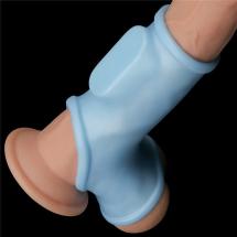 Vibrating Silk Knights Ring with Scrotum Sleeve Blue