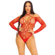 Crotchless teddy with halter Red