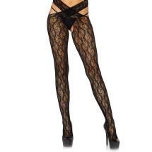 floral crotchless wrap tights Black