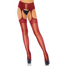 Lace Up Garterbelt Stockings Red