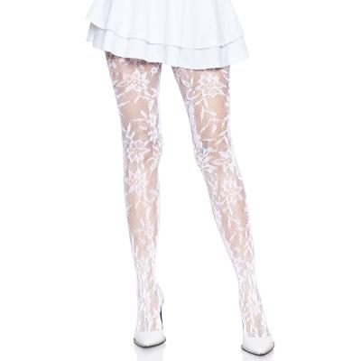 Seamless Floral Lace Tights White