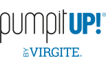 Logo di Pump It Up by Virgite, con testo in nero e blu.