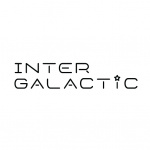 Logo minimalista con scritta 'INTERGALACTIC' in caratteri futuristici.
