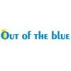 Logo con testo 'Out of the blue' in blu con un sole stilizzato.