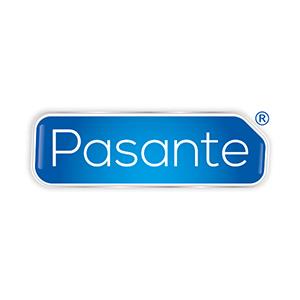 Logo blu di Pasante, noto marchio di preservativi e prodotti per la salute sessuale.
