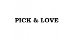 Logo minimalista con testo 'Pick & Love' in caratteri neri su sfondo bianco.