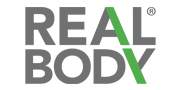 Logo con testo 'REAL BODY' in grigio e verde, design moderno e semplice.