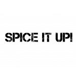 Scritta nera su sfondo bianco con testo 'SPICE IT UP!' in carattere grunge.