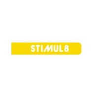 Vibrant yellow logo with STIMUL8 text, evokes energy and dynamism.