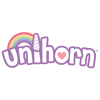 Logo colorato con arcobaleno e scritta 'Unihorn' in stile giocoso.