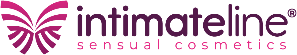 Logo di Intimateline, marchio di cosmetici sensuali, con design a farfalla stilizzata.